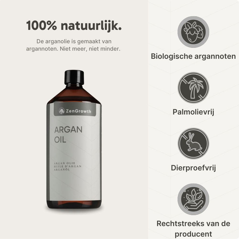 ZenGrowth 100% Biologische Koudgeperste Argan Olie 1 Liter