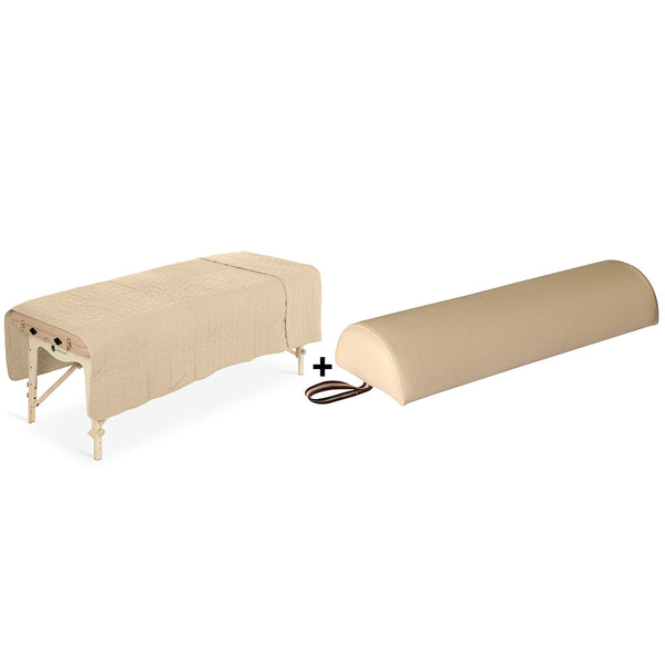 Tweedekans Microvezel Gewatteerd Afdekdeken Beige 150 x 230cm + ZenGrowth Knierol Halfrond Beige 15cm