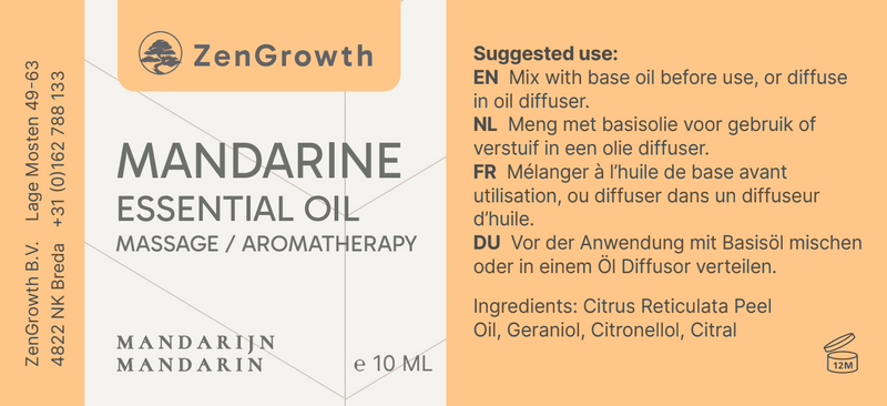 ZENGROWTH Biologische Etherische Olie Mandarijn 10ml