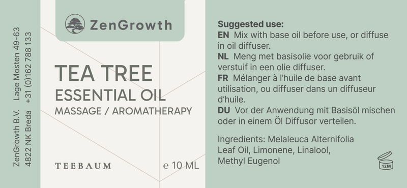 ZENGROWTH Biologische Etherische Olie Tea Tree Display inclusief 12 flesjes