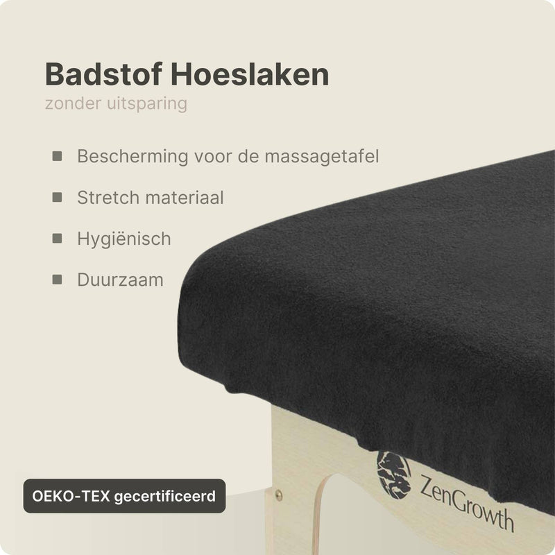 Badstof Hoeslaken Massagetafel Zwart zonder Uitsparing